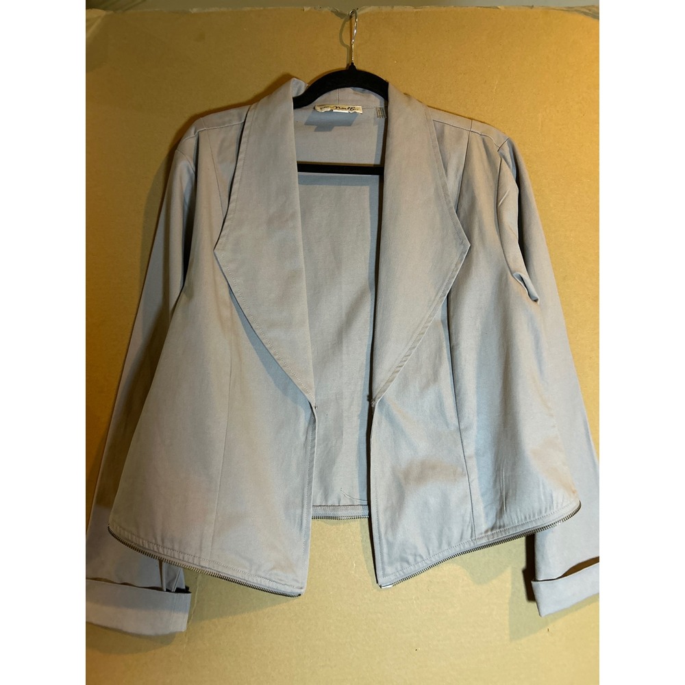 Simply Noelle Light Gray Waterfall Collar Zip Jacket Womens L XL convertible